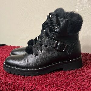 Italian Napoleoni leather faux fur studded trim boots Size 36/US 6